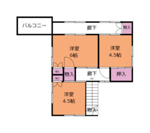 長崎の空き家で廊下からそれぞれの部屋にいけるパターン①